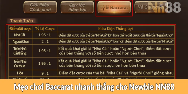 Mẹo chơi Baccarat hiệu quả cho Newbie NN88